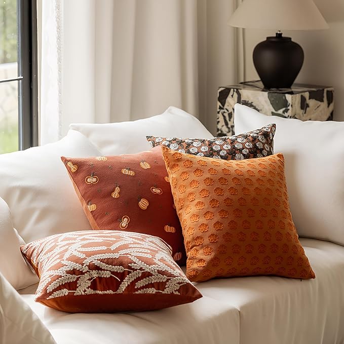 18x18 Inches Thanksgiving Fall Throw Pillow Orange Pillow Covers Pumpkin Pillow - Image 4