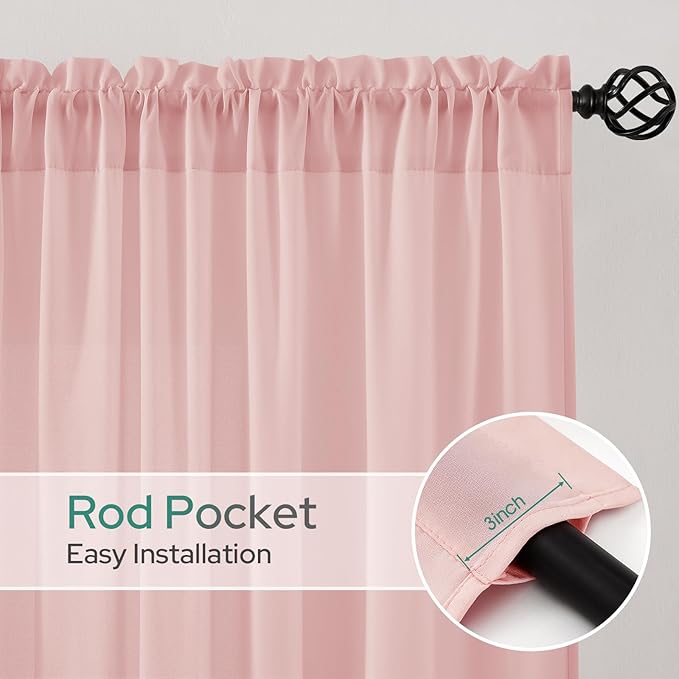 HOMEIDEAS Non-See-Through Pink Privacy Semi Sheer Curtains 96 Inches Long 2 - Image 5