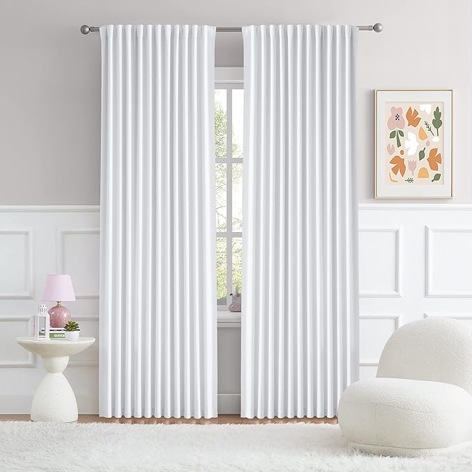 DUALIFE 70 Inch Wide White Window Curtains - 70 W x 84 L by DUALIFE
