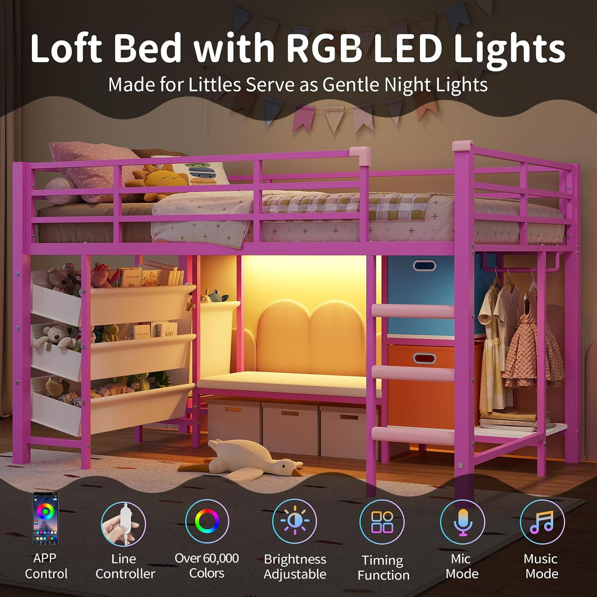 dictac low loft bed twin size with storage, side view