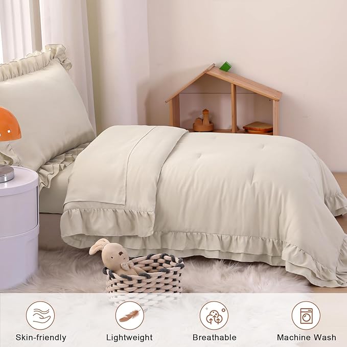 Wowelife Toddler Comforter Set for Girls, Pale Beige Toddler Bedding Set - Image 3