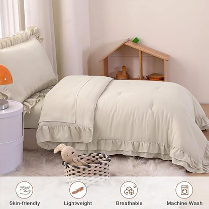 Wowelife Toddler Comforter Set for Girls, Pale Beige Toddler Bedding Set - Image 3