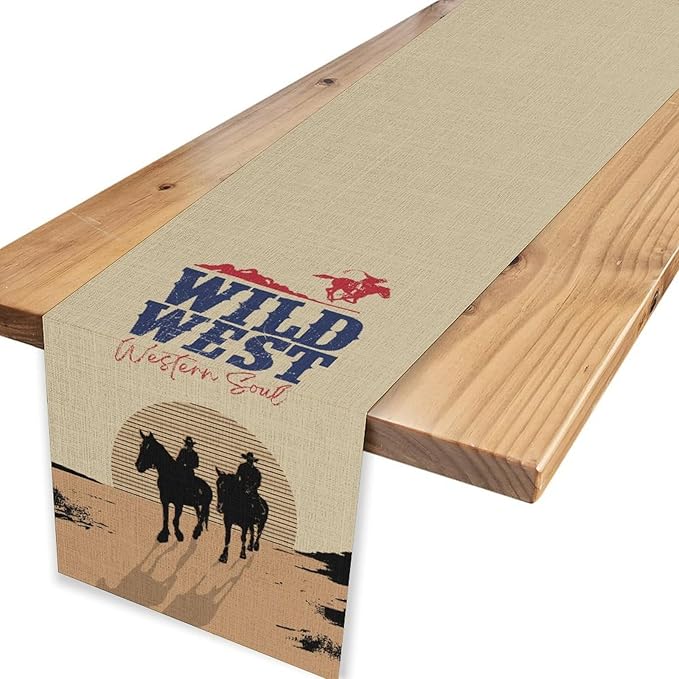 Western Cowboy Table Runner, Rustic Country Cowboy American Wild West Riding - Image 4