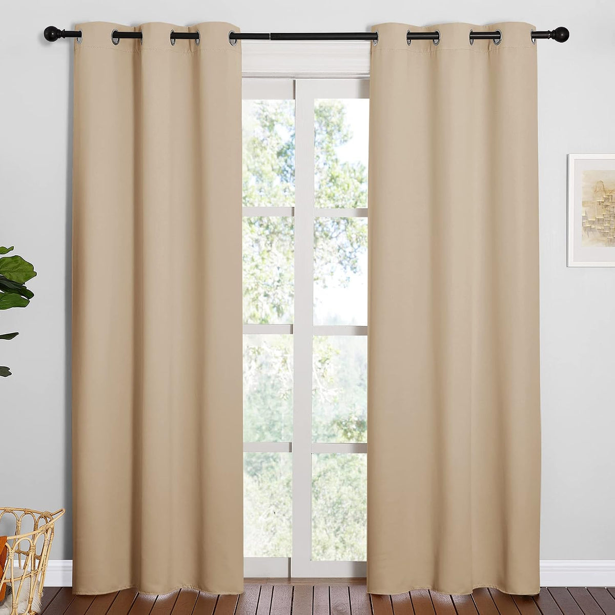 nicetown biscotti beige blackout curtains for bedroom 42" shown in use
