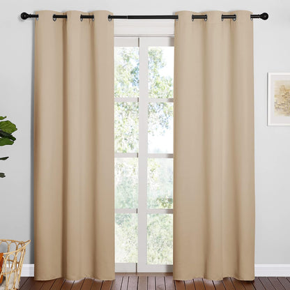nicetown biscotti beige blackout curtains for bedroom 42" shown in use
