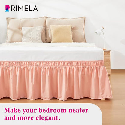 RIMELA Peachy Coral Bed Skirt King Size 15 Inch Drop, Elastic Bed Skirting - Image 9