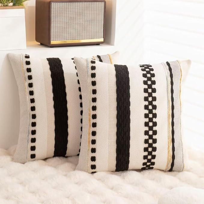 Boho Throw Pillow Covers 18x18 Set of 2 Farmhouse Decorative Cushion Case - Image 4