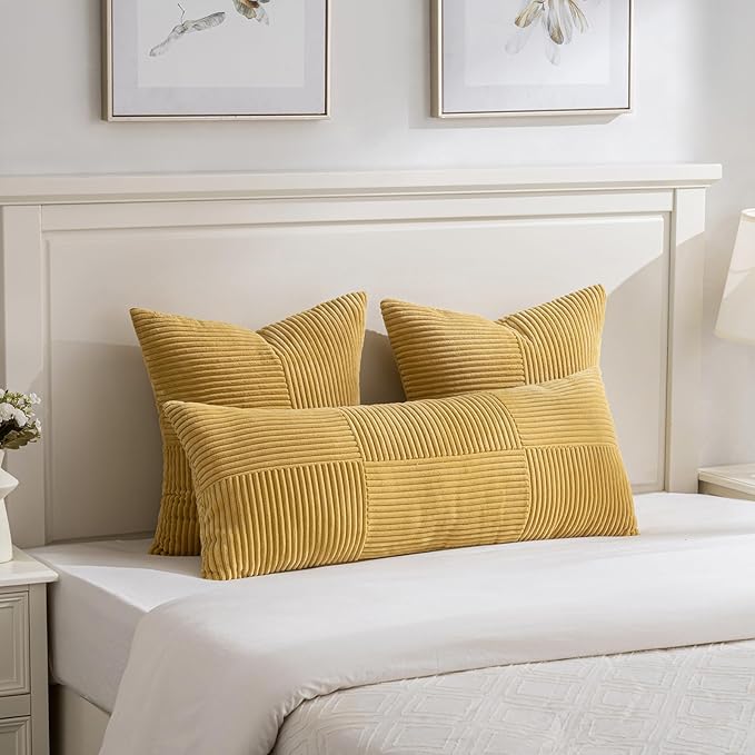 Fancy Homi 2 Packs Mustard Yellow Lumbar Decorative Throw Pillow Covers 12x20 - Image 5