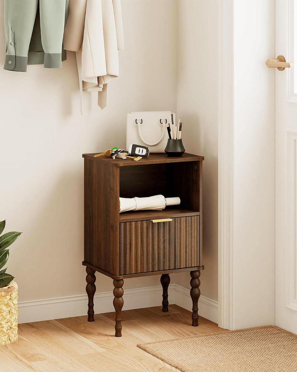 Veegle Small Wooden Nightstand with Drawer