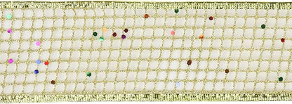 MEEDEE Gold Glitter Christmas Ribbon 2.5 Inch Square Mesh Net Wired Ribbons - Image 8