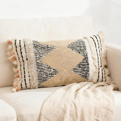 1Pc Boho Textured Lumbar Pillow Cover 12x 20, Diamond Woven Tufted Farmhouse by RinRinfam