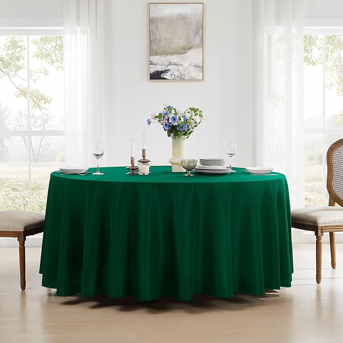 Round Tablecloth 132 Inch 6 Pack Dark Green Tablecloths Washable Decorative - Image 3