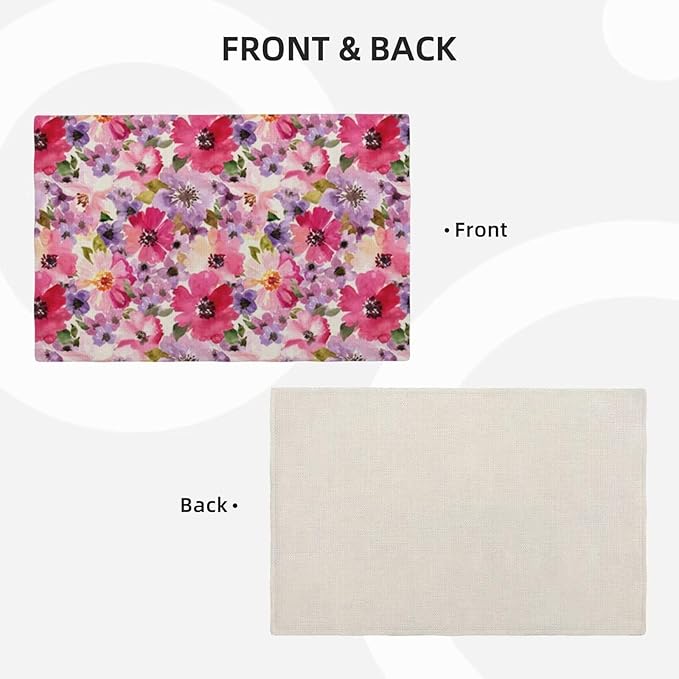 Watercolor Floral Placemats Set of 4, Seasonal Spring Multicolor Flower - Image 3