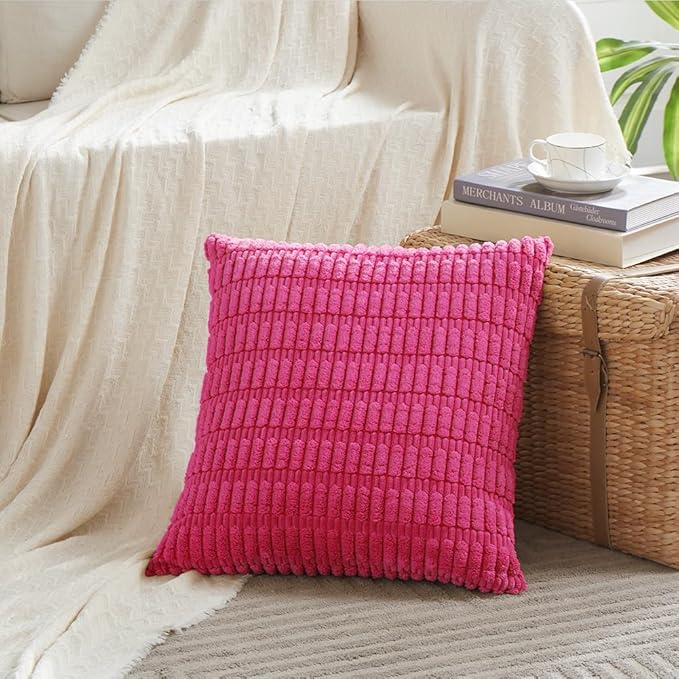 Fancy Homi 4 Packs Boho Hot Pink Decorative Throw Pillow Covers 20x20 Inch - Image 2