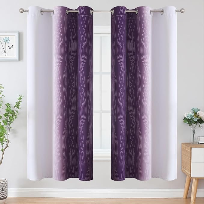 Estelar Textiler Purple and Greyish White Ombre Blackout Curtains 72 Inches - Image 2