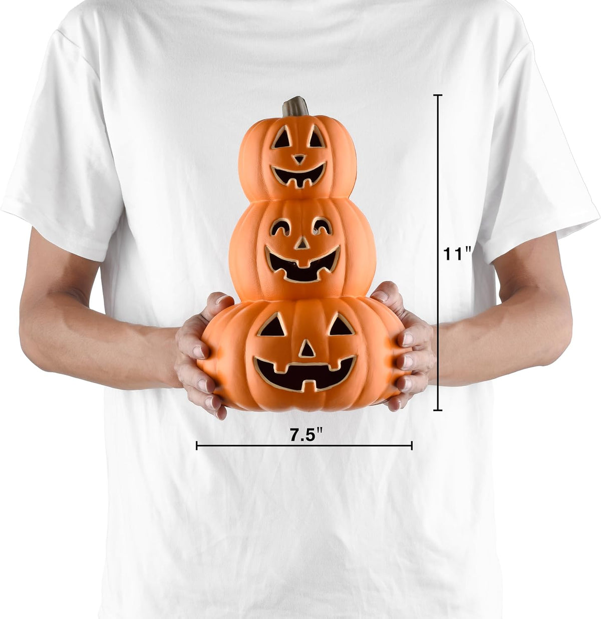 Evelyne Stacked Jack-O’-Lantern Pumpkin Decoration – 3-Tier Light-Up Halloween Gourd HDPE Plastic – Indoor/Outdoor Fall Decor with Happy Ghost Faces – Cute Pumpkin Tower for Porch Tabletop