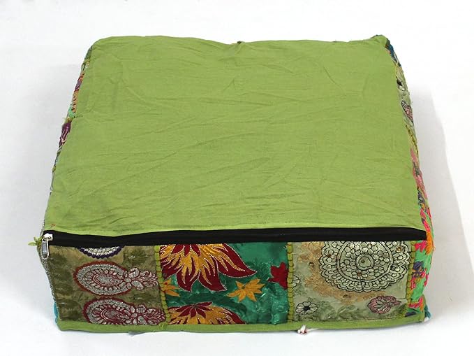 CRAFT KALA Indian Square Patchwork Traditional Pouf Cover Indian Living Room - Image 8