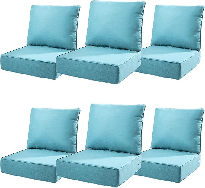6" Thick Outdoor Cushions 22x24x6, 6-Set Deep Seat Patio Cushions by Pugire