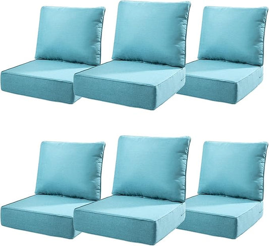 6" Thick Outdoor Cushions 22x24x6, 6-Set Deep Seat Patio Cushions by Pugire