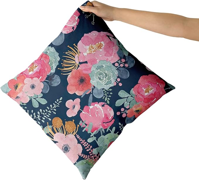 Watercolor Flower Throw Pillow Cover 16X16 Inch Pink Peony Floral - Image 3