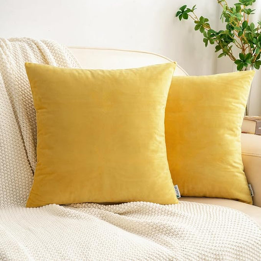 HWY 50 Yellow Velvet Throw Pillow Covers 16x16 Inch by HWY50