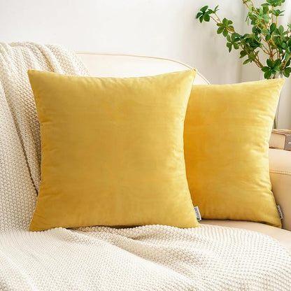 HWY 50 Yellow Velvet Throw Pillow Covers 22x22 Inch by HWY50