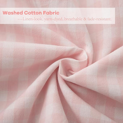 2 Pack Blush White Plaid Ruffle Gingham Lumbar Throw Pillow Covers, 100% Washed - Image 6