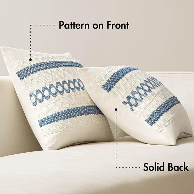 MIULEE Set of 2 Coastal Blue Boho Decorative Pillow Covers 16x16 Inch Farmhouse - Image 6