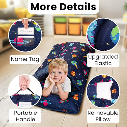 Toddler Nap Mat with Pillow and Minky Blanket, Large 55"x35" Sleeping Bag - Image 5
