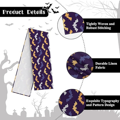 Happy Halloween Table Runner Purple Yellow White Bats Seasonal Holidays Indoor - Image 7