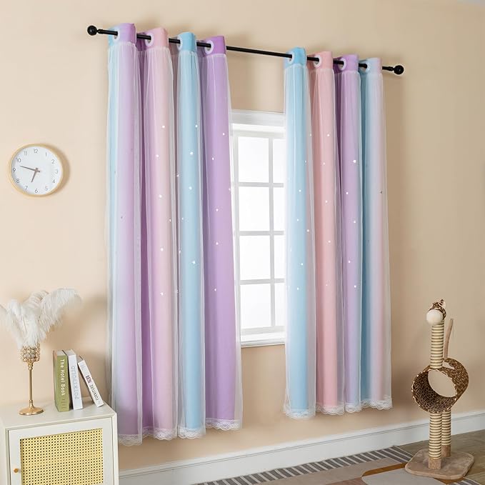 Double Layer Blackout Curtains for Girls Bedroom - Image 2