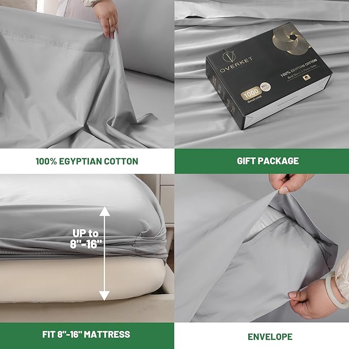 Egyptian Cotton Sheets Full Size 1000 Thread Count Sateen Weave Soft Breathable - Image 4