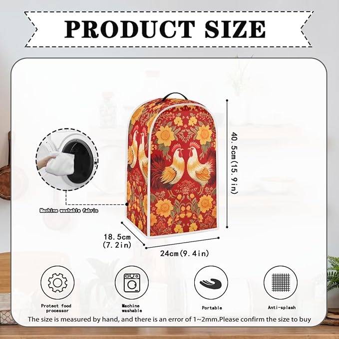 Rooster Dust Cover Kitchen Blender Cover Flower Washable Toaster Bread Maker - Image 4
