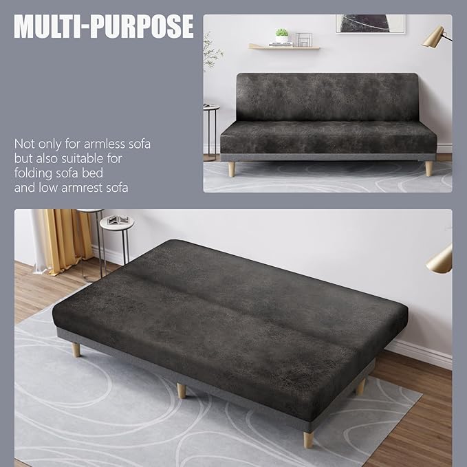 molasofa Leather Like Stretch Futon Slipcover Armless Futon Bed Sofa Cover - Image 5