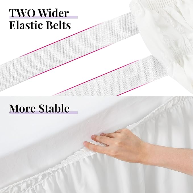 RIMELA White Bed Skirt Twin Size 15 Inch Drop, Elastic Bed Skirting - Image 7