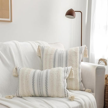 decorUhome Decorative Boho Throw Pillow Cover 12x20, Lumbar Accent Neutral - Image 7