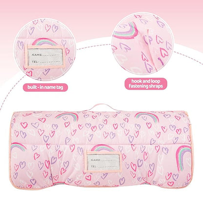 Viviland Toddler Kid Nap Mat for Preschool, Girls Pink Rainbow Slumber Bag - Image 3