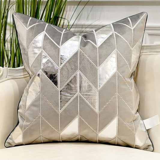 Avigers 18 x 18 Inches Grey Silver Striped Cushion Case Luxury European Throw by Avigers