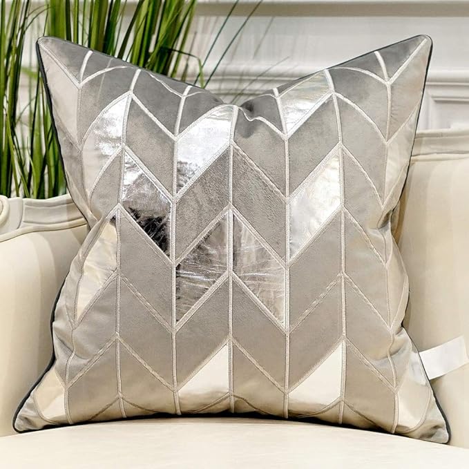 Avigers 20 x 20 Inches Grey Silver Striped Cushion Case Luxury European Throw by Avigers