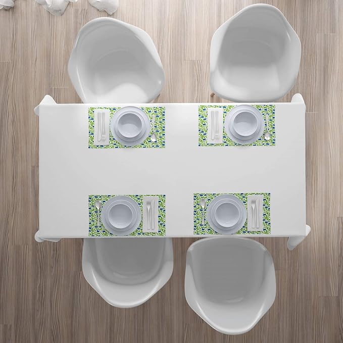Ambesonne Fruits Place Mats Set of 4, Flowering Blueberry Blossoms Vivid Leaf - Image 3