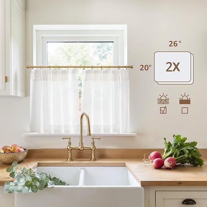jinchan Linen Pinch Pleated Kitchen Curtains 20 Inch Natural Linen Tier - Image 5