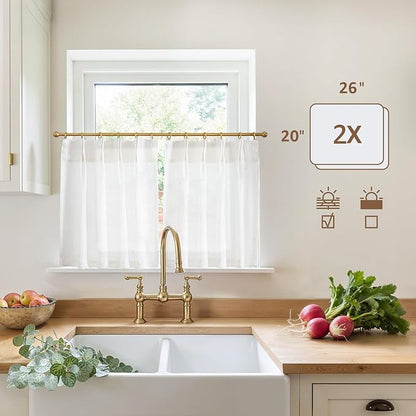 jinchan Linen Pinch Pleated Kitchen Curtains 20 Inch Natural Linen Tier - Image 5