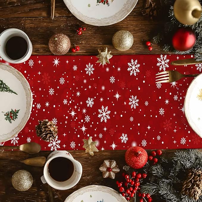 Red Snowman Christmas Table Runner, 18x72 Inch, Xmas Tree Table Runners Elk - Image 3
