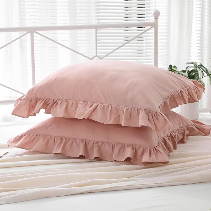 Ruffle Pillowcases Farmhouse Dusty Rose Throw Pillow Covers - Image 4