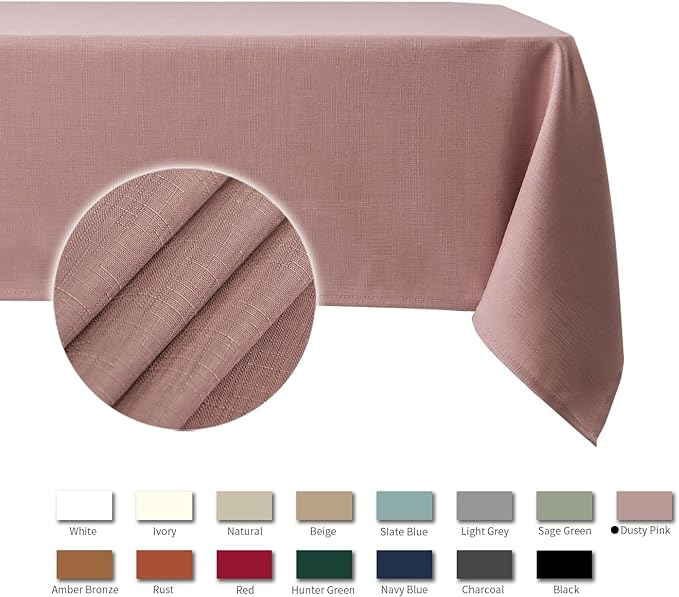 maxmill Faux Linen Textured Rectangle Tablecloth Water Resistant Wrinkle Free - Image 4