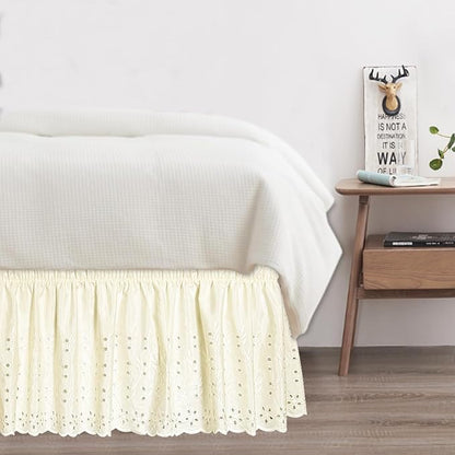 Queen Bed Skirt, Wrap-Around Elastic Ruffled Eyelet Bed Skirt Queen Size Dust - Image 7