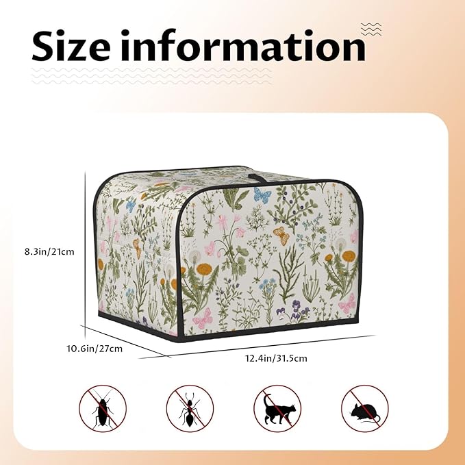 Vintage Flower Wild Herb Floral 4 Slice Toaster Cover, Waterproof Toaster Dust - Image 6