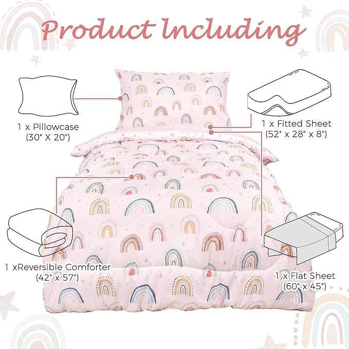 Toddler Bedding Set for Girls, 4 Piece Toddler Girl Bedding Set, Super Soft & - Image 5