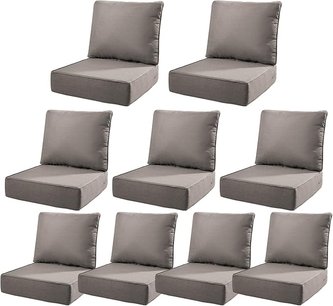 6" Thick Outdoor Cushions 22x24x6, 9-Set Deep Seat Patio Cushions by Pugire
