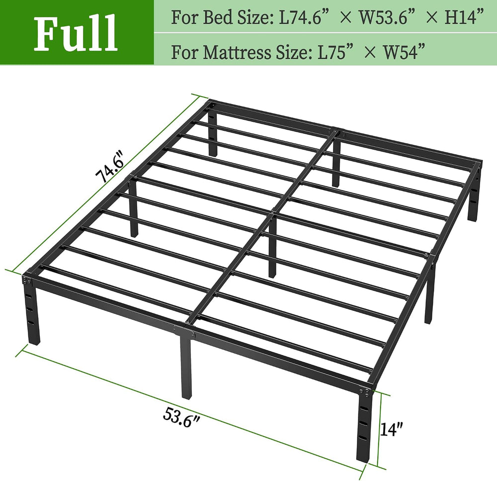 Metal Platform Bed Frame Full Size, 14 Inch Height with Heavy Duty Steel Supp...